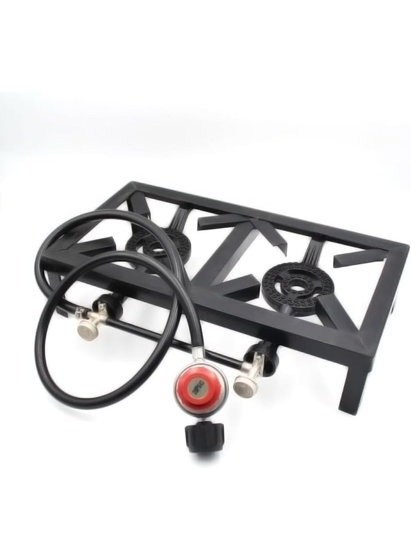 DubaiGallery Heavy Duty Double Gas Burner with Industrial Steel Frame, High Heat Output, Easy Control Knobs, Stable Anti-Slip Feet, Compact Cooking Solution for Home, Restaurant, Catering - Image 3
